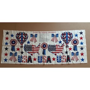 Fabric Panel Patriotic USA America Applique 4th of July Hot Air Balloon Star Bow
