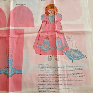 VTG Cotton Sewing Panel Cinderella Doll with Pink Dress Blond Hair Cut Sew Stuff