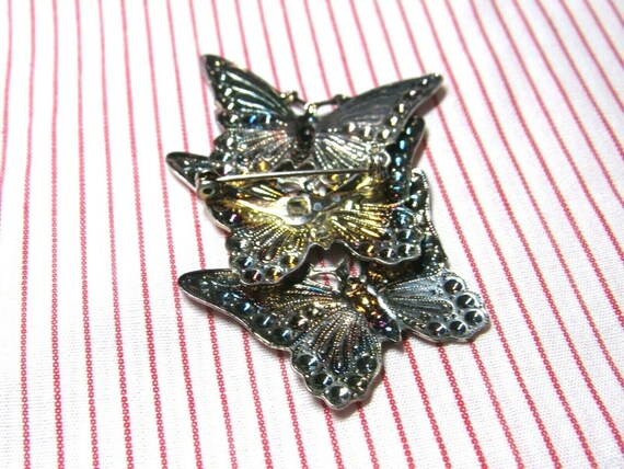 VTG Butterflies Brooch Enameled Filigree 3 Purple… - image 8