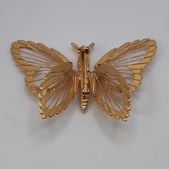 Monet Signed Butterfly Brooch Open Work Gold Tone… - image 5