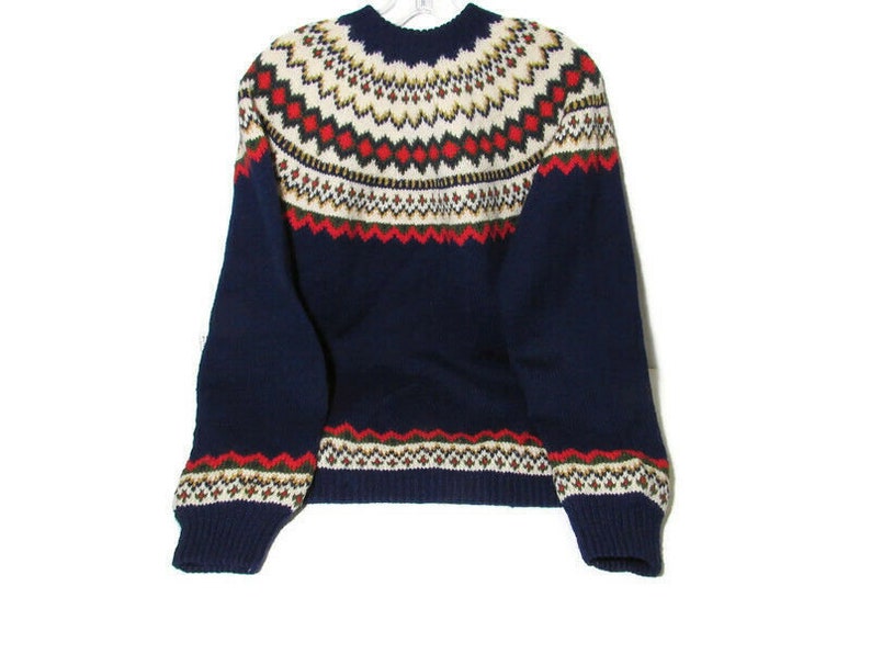 Vtg Wool Cardigan Sweater Hand Knit Norway Norsk Handsteikk AS Bergen L Fair Isle Holes