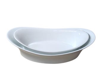 2 pc Crate & Barrel White Oval Bowls Serving Set Oven Safe Elegant Dining