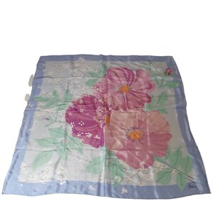 VTG Vera Square Scarf Cosmos Flowers Hand Stitched Rolled Japan 100% Silk 30”