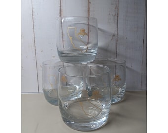 Mid Century Crown Royal California Whiskey Glass Barware 4 pc lowball Tumbler