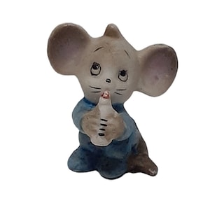 Miniature Anthropomorphic Ceramic Mouse Carrying a Baby Bottle