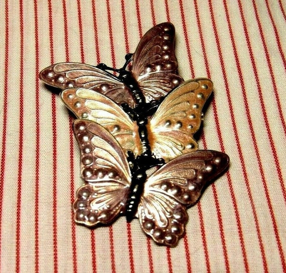 VTG Butterflies Brooch Enameled Filigree 3 Purple… - image 6