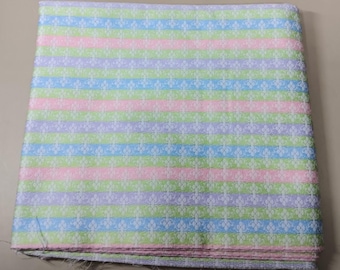 Sewing Fabric Weaved Textured Cotton Ditzy Floral Pastel Stripes 2 yd x 32"