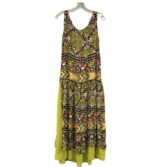 abs evening by allen schwartz green dress VTG Maxi Dress A.B.S. by Allen Schwartz Drop Waist Green Boho Print 6 USA