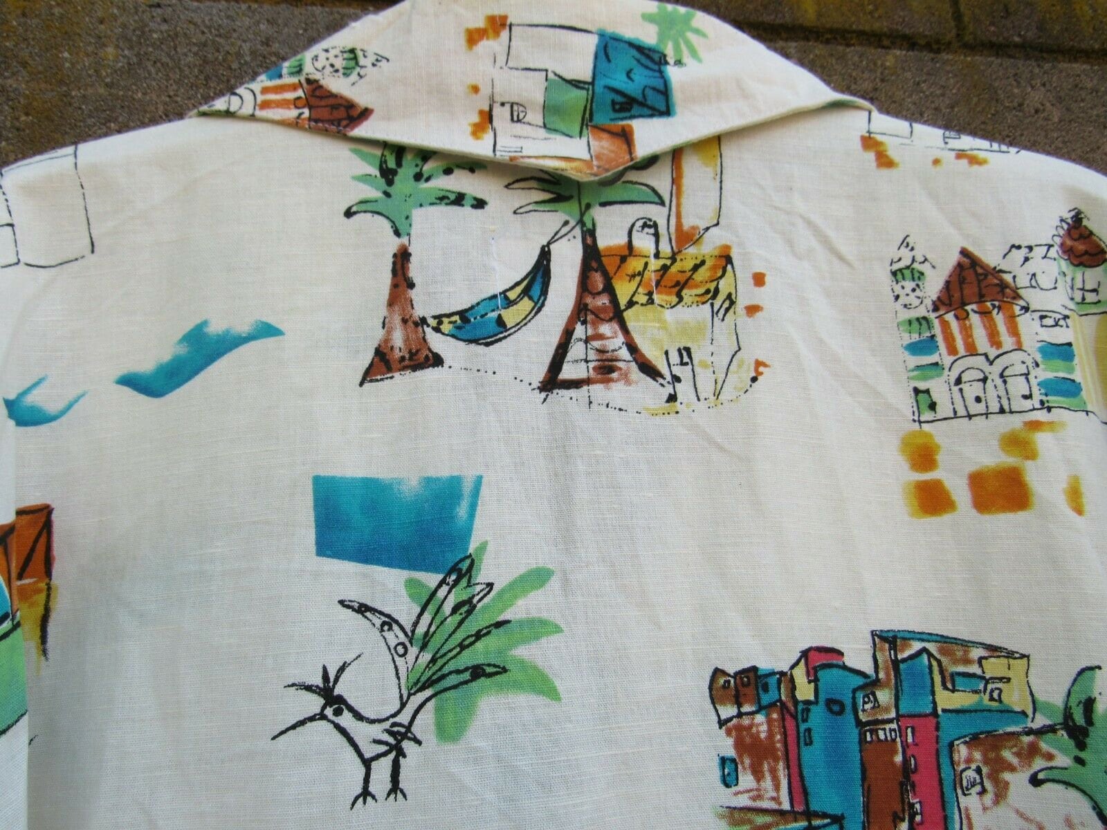 Mens James Brumfield 100 Linen Camp Shirt Tropical Hammock Scene XL USA Made Etsy