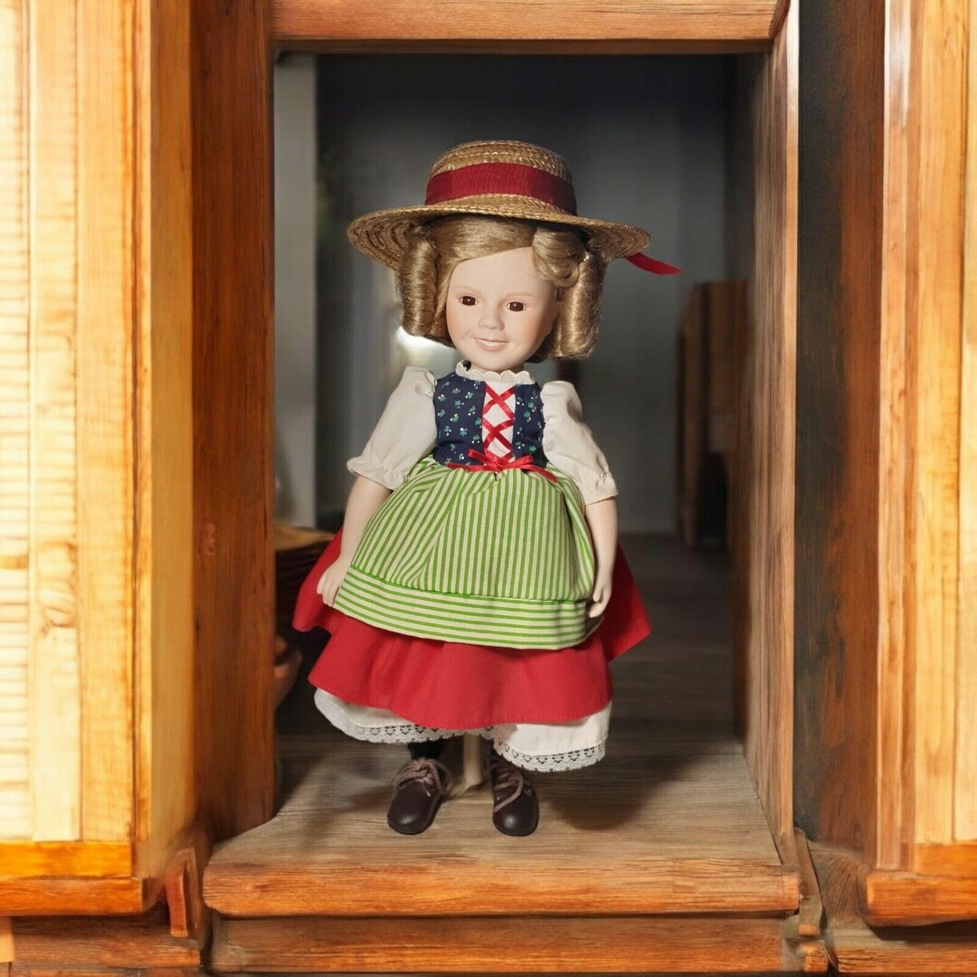 Heidi Shirley Temple Doll Danbury Mint Straw Hat W/ Stand Box 13