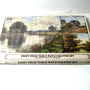 English Countryside Table Place Mats and Coaster Set 8 piece Pastoral Cottages