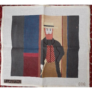 Hand Painted Signed by Artist Needlepoint Canvas Amish Man 14&quot;x14&quot; Square