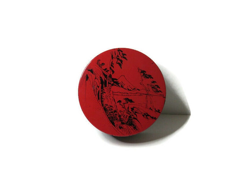 VTG OMC Lacquered 4 Round Coasters Japan Mount Fuji Travel Souvenir Mid Century