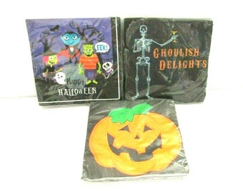 VTG Halloween Paper Napkins 3 Different Packs Monsters Jack O Lantern Ghosts