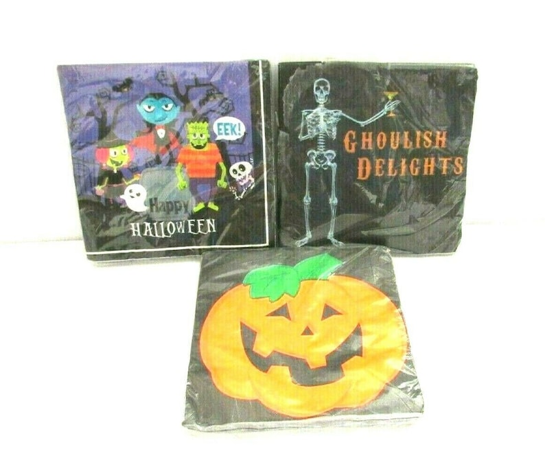 VTG Halloween Paper Napkins 3 Different Packs Monsters Jack O Lantern Ghosts image 1