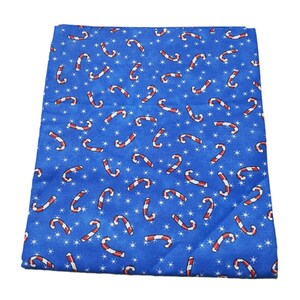 Christmas Sewing Blue Fabric Candy Canes Stars Quilt Craft 2 yds x 44&quot;
