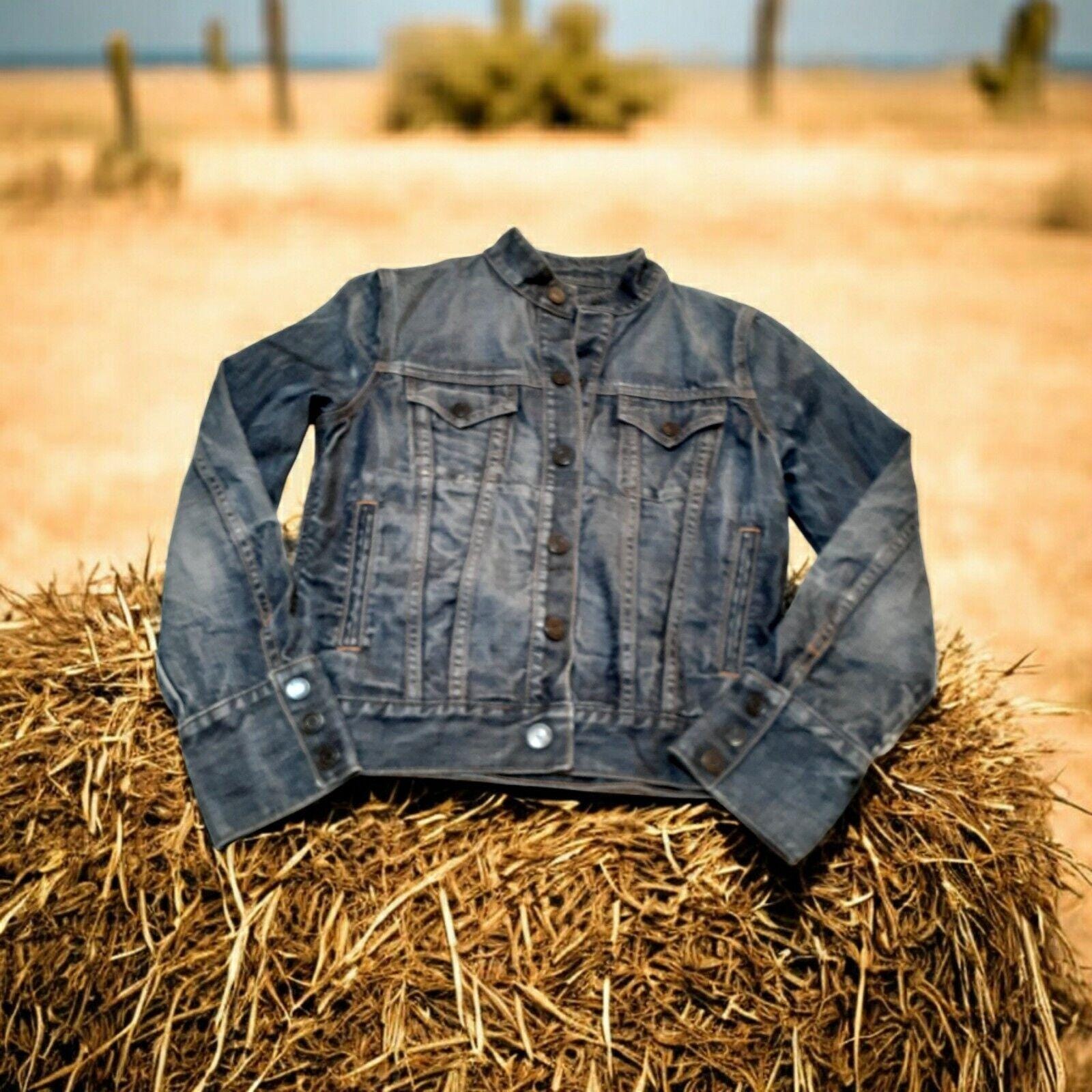 GAP Y2K Denim Western Jacket Trucker Distressed 3 Snap