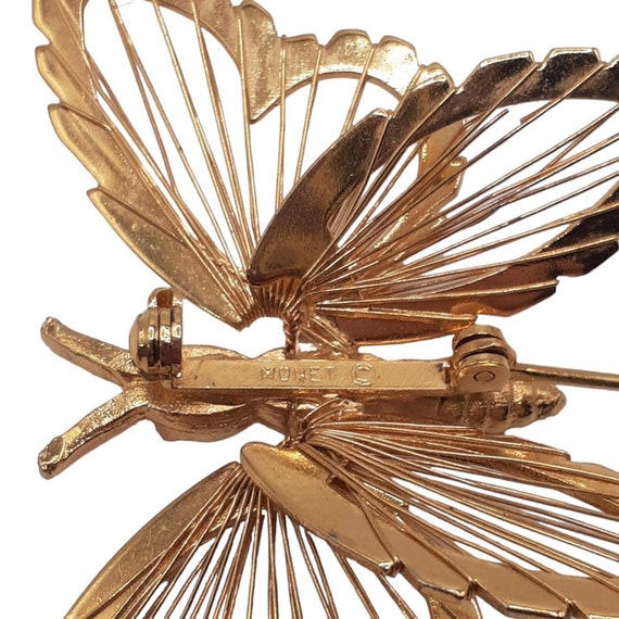 Monet Signed Butterfly Brooch Open Work Gold Tone… - image 3