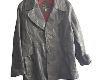 1970s Thick Black Cowhide Leather Car Coat by Vital Leatherwear