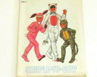 VTG SIMPLICITY 7683 Pascua Halloween Conejo Conejo Gatito Tigre 4 Traje PJ'S