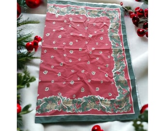 Kersttafelkleed van katoen met glinsterende rode, groene en gouden dennenappels, 206 x 147 cm