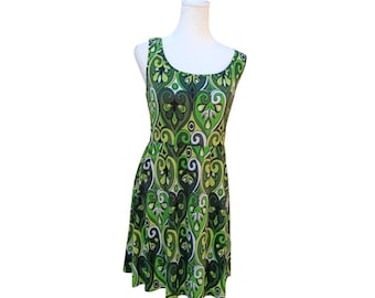 Y2K Summer Dress Green Psychedelic Swirl Cut Out Strap Back M