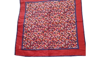 Echo Red Ditzy Floral Silk Blend Scarf Square Border Accessory Made in Japan