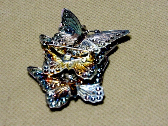 VTG Butterflies Brooch Enameled Filigree 3 Purple… - image 3