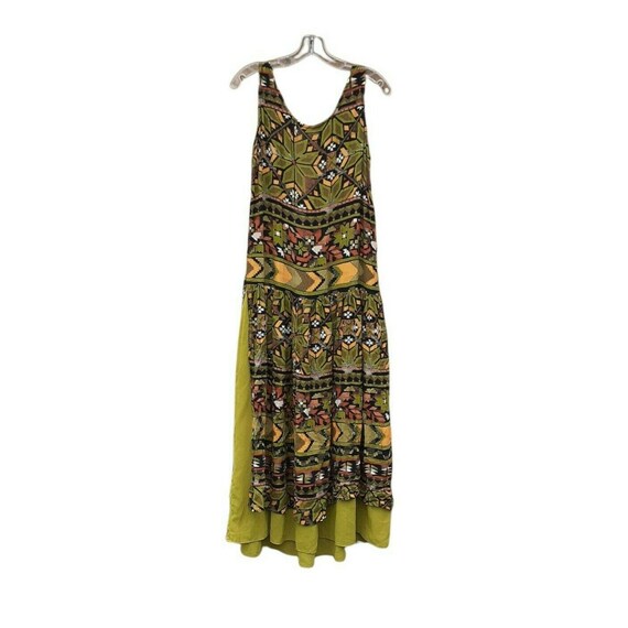 abs by allen schwartz bohemian style sleeveless maxi dress VTG Maxi Dress A.B.S. by Allen Schwartz Drop Waist Green Boho Print 6 USA