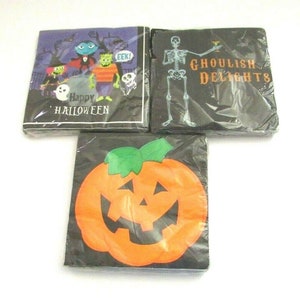 VTG Halloween Paper Napkins 3 Different Packs Monsters Jack O Lantern Ghosts image 3