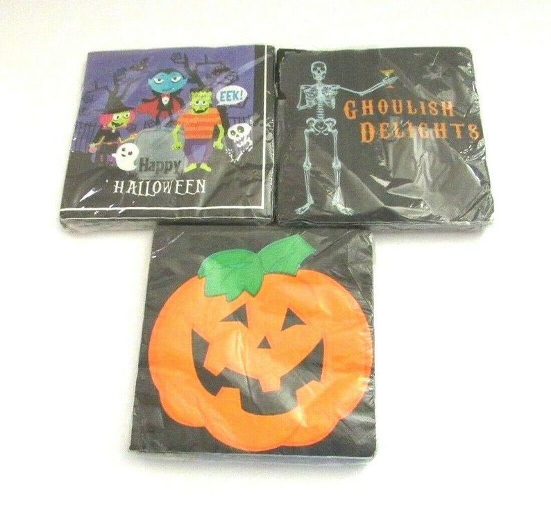 VTG Halloween Paper Napkins 3 Different Packs Monsters Jack O Lantern Ghosts image 3