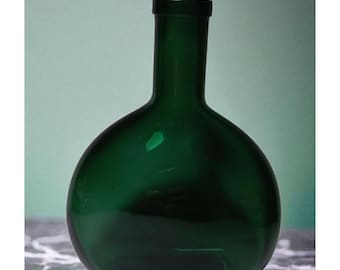 Vtg Heavy Dark Green Glass Teardrop Wine Bottle or Vase Marked 37 6" Tall