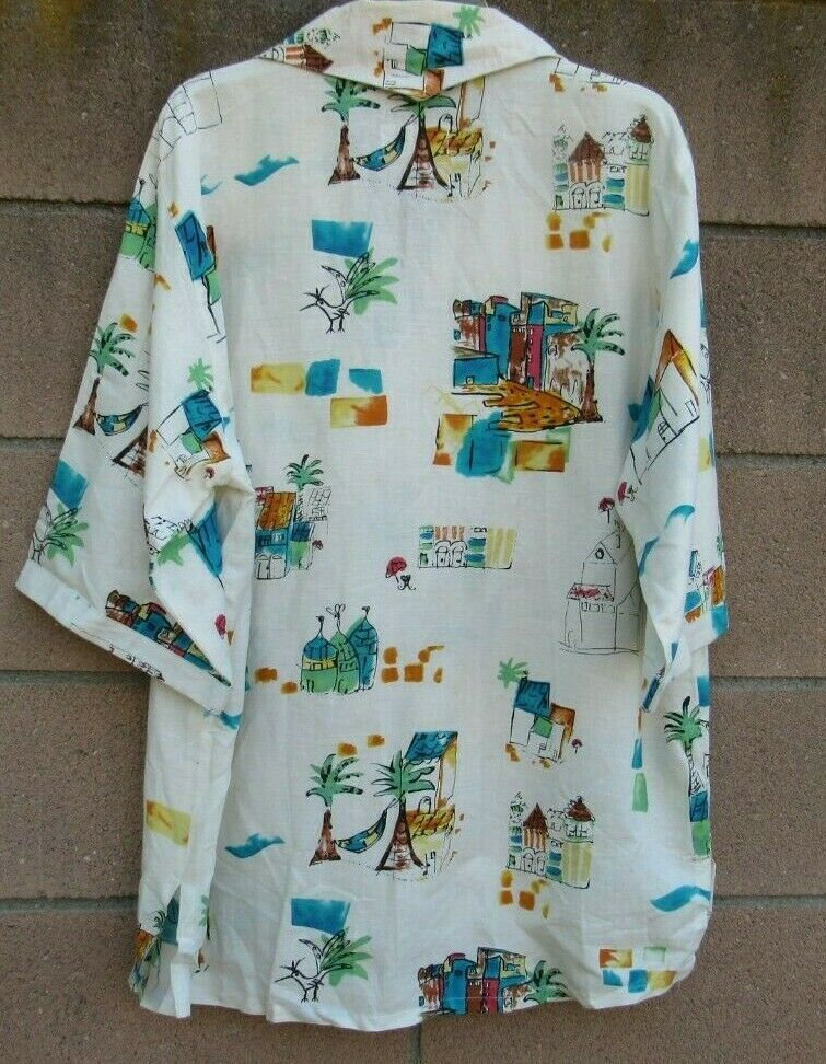 Mens James Brumfield 100 Linen Camp Shirt Tropical Hammock Scene XL USA Made Etsy