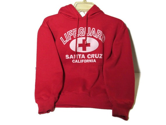 VTG Lifeguard Sweatshirt Hoodie Santa Cruz CA Red M 12/14 Teen