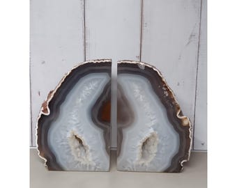 Natural Agate Geode Bookends Organic Beauty of Geological Formations