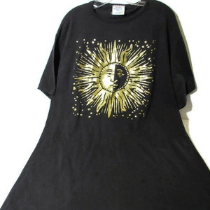 VTG BOHO Astrology Gold Sun T Shirt Unisex Raised Screen Print Black One Size Made In USA 1980's