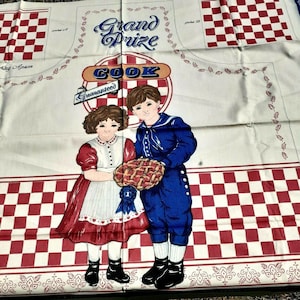 VTG Fabric Panel Apron Blue Ribbon Cooking Barbecue Grand Prize Cut and Sew