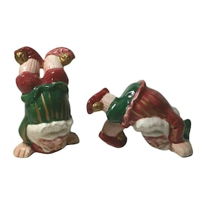 Vtg Fitz & Floyd Figuren Akrobatischer Nikolaus Elfen (gerettet und lackiert aufgerissen)