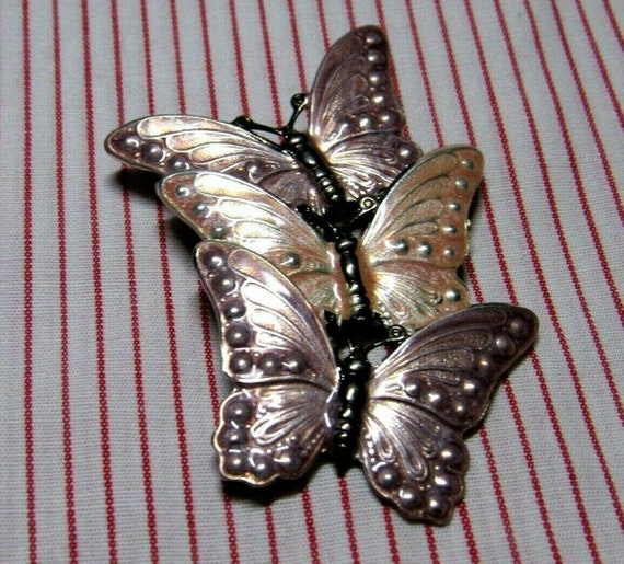 VTG Butterflies Brooch Enameled Filigree 3 Purple… - image 7