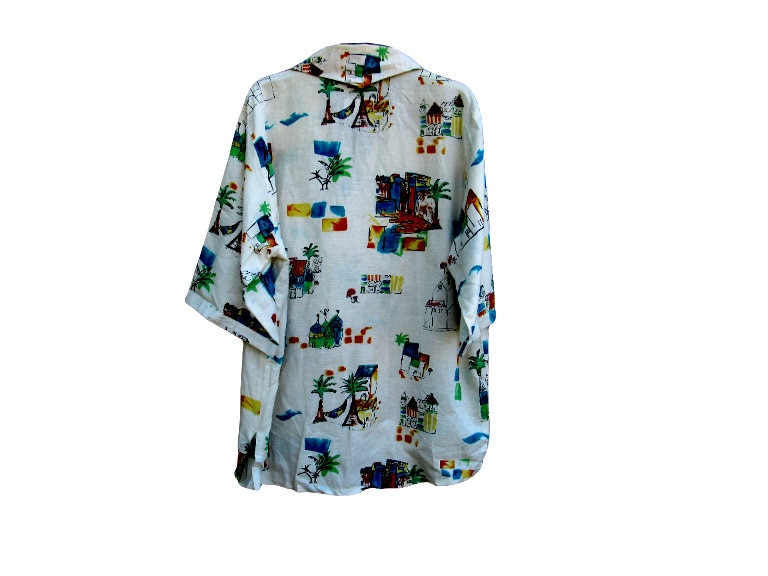 Mens James Brumfield 100 Linen Camp Shirt Tropical Hammock Scene XL USA Made Etsy