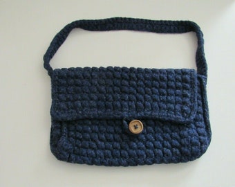 Heavy Yarn Crochet Hand Made Purse Blue Hand Crafted New