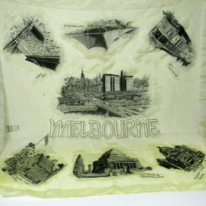 VTG Scarf Yellow Melbourne Australia Landmarks Mid Century 29&quot; Square 1960&#39;s