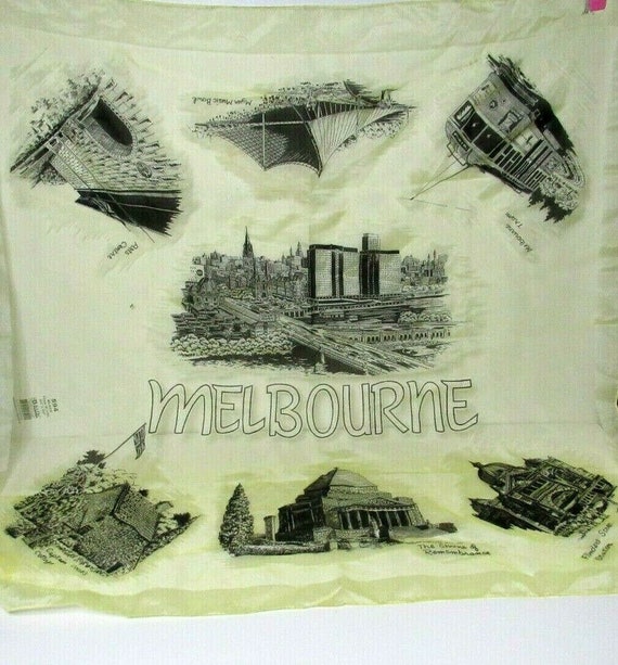 VTG Scarf Yellow Melbourne Australia Landmarks Mi… - image 1