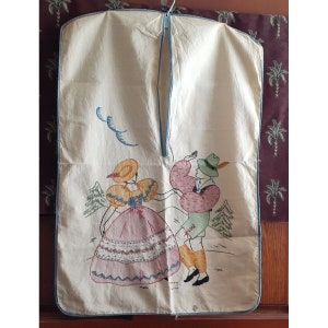 1940&#39;s Laundry Bag Embroidered Switzerland Lederhosen Man Corset Dress Lady