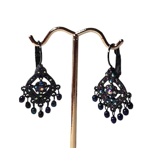 Orecchini vintage JOAN RIVERS Gunmetal Aurora Borealis Chandelier trafitto