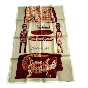 Linen Towel Greetings From Cooktown Australia Souvenir Aboriginal Art 30&quot; x 20&quot;