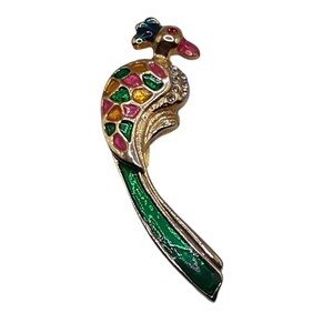 Vintage Bird of Paradise Brooch Bright Colors Colorful Enamel Estate Find