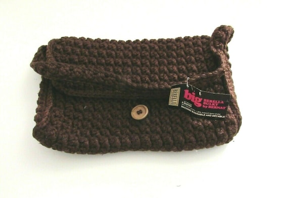 Heavy Yarn Crochet Hand Made Purse Brown Hand Crafted New
