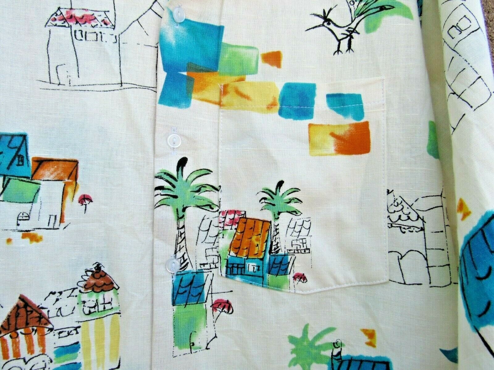 Mens James Brumfield 100 Linen Camp Shirt Tropical Hammock Scene XL USA Made Etsy