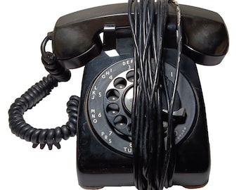 Telefono a disco rotante nero vintage anni '50-'60, sistemi di campanelli telefonici Western Electric